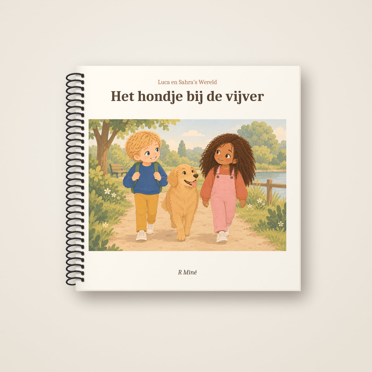 Het hondje bij de vijver – voorkant, spiraalgebonden prentenboek
