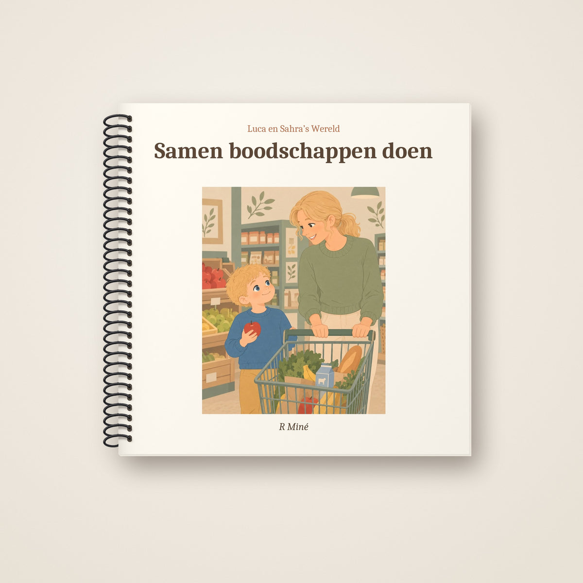 Samen boodschappen doen – voorkant, spiraalgebonden prentenboek