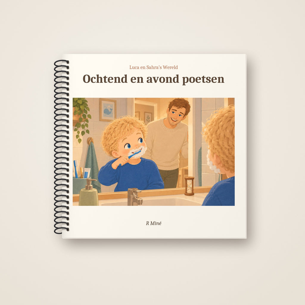 Ochtend en avond poetsen – voorkant, spiraalgebonden prentenboek