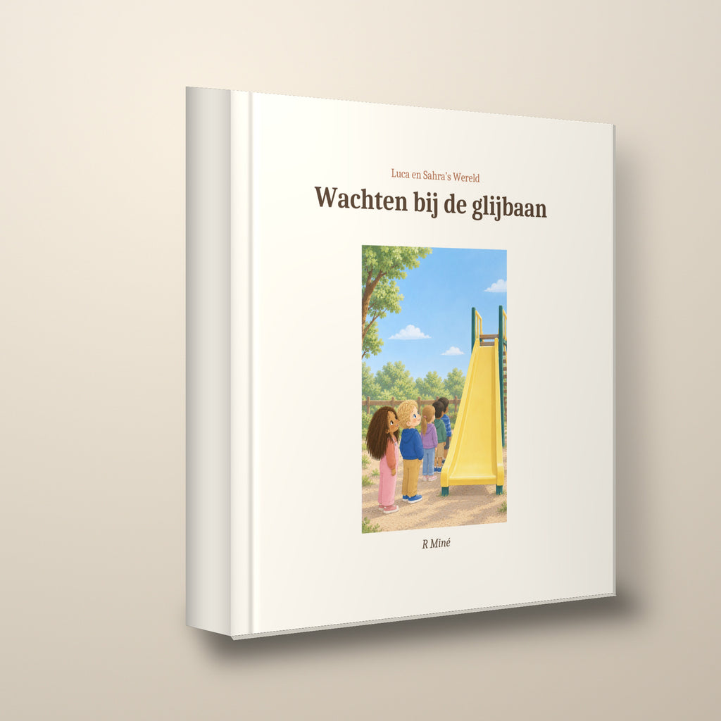 Wachten bij de glijbaan – schuin aanzicht, hardcover